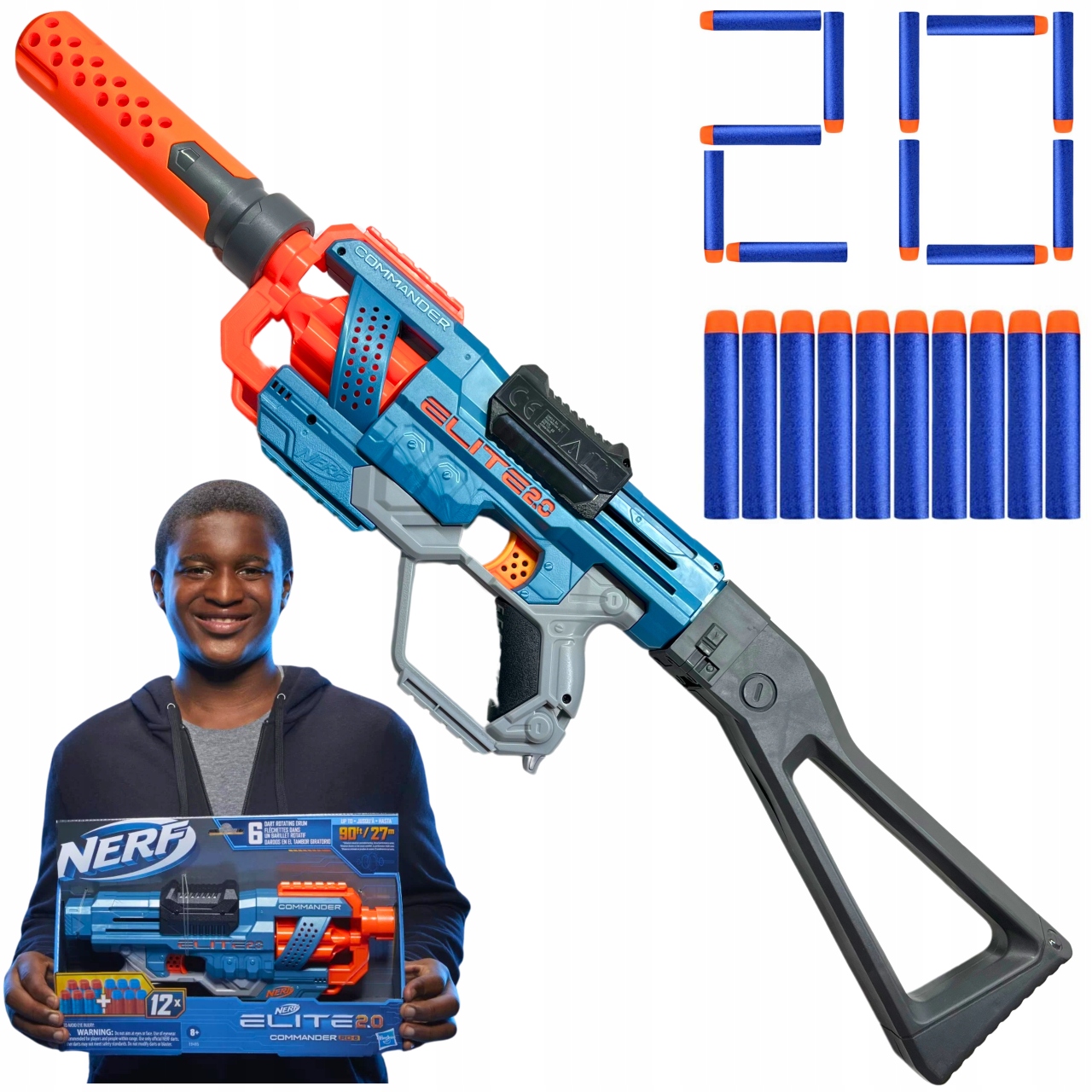 PISTOLET NERF ELITE 2 0 COMMANDER KARABIN 20x STRZAŁKI KOLBA TŁUMIK ZESTAW
