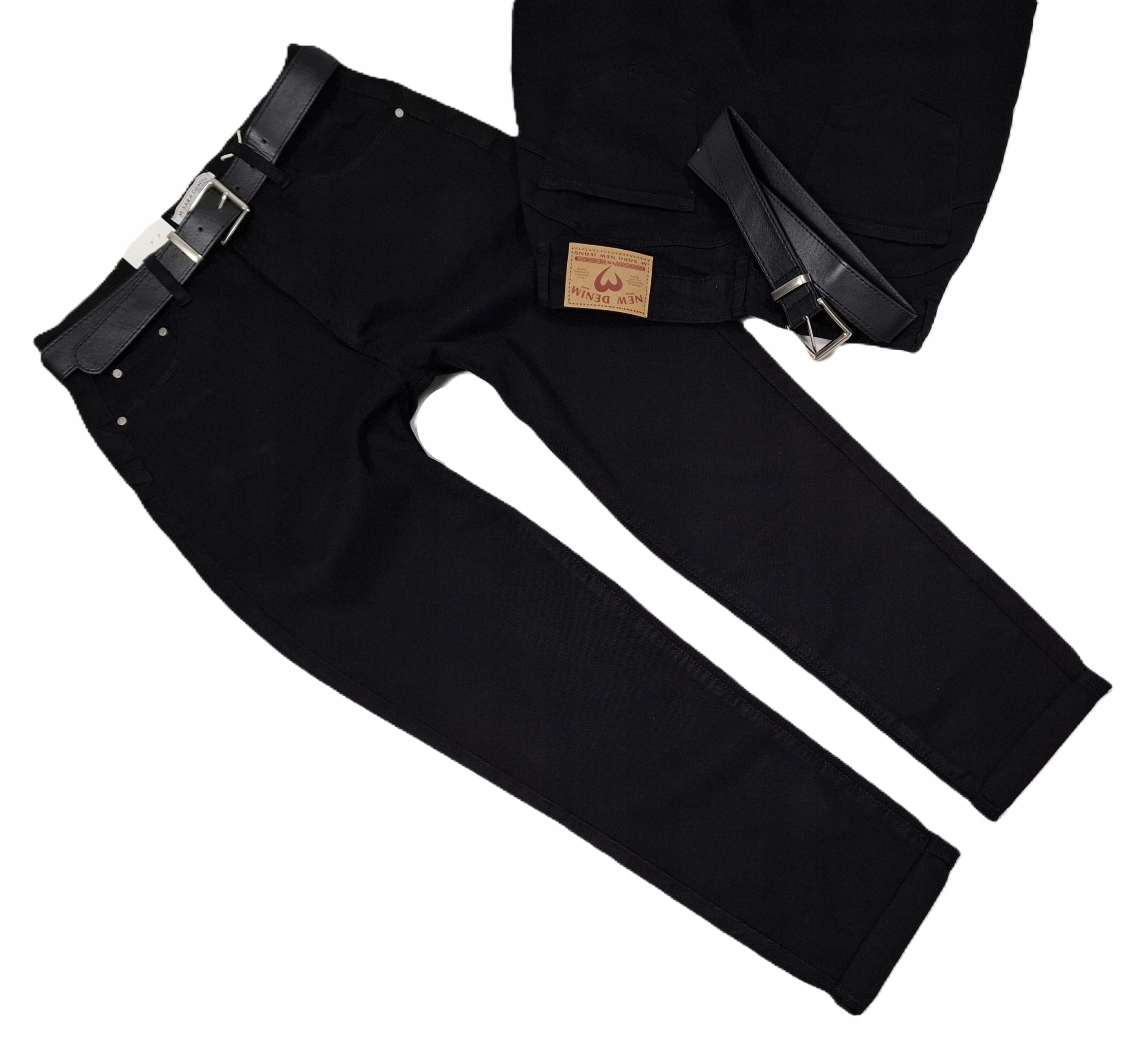 MS11 M.sara Lifes Damskie Spodnie Jeansowe z Paskiem Mom Fit Czarne 38 M