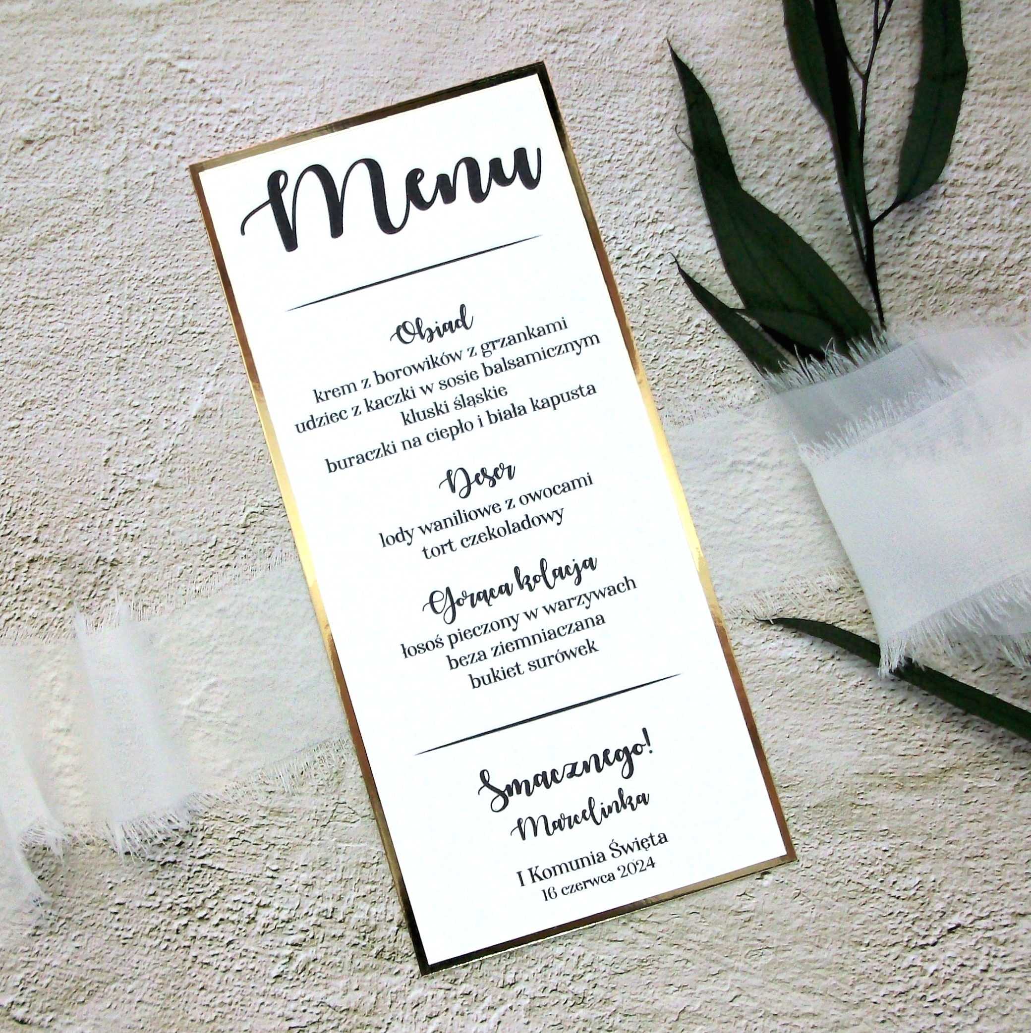 luna KOMUNIA | MENU SERWOWANE NA TALERZ ZŁOTE Wysokość produktu 21 cm