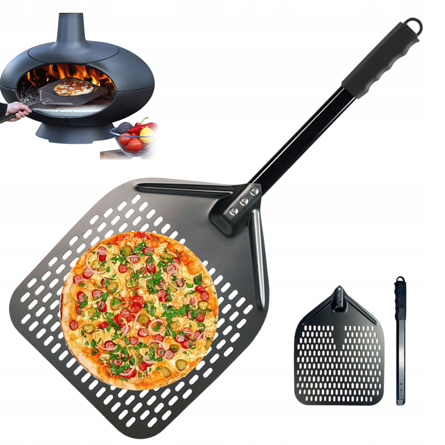 Hliníková Špachtle Na Pizzu 72×30 CM, Velká Plocha S Otvory, Lehká