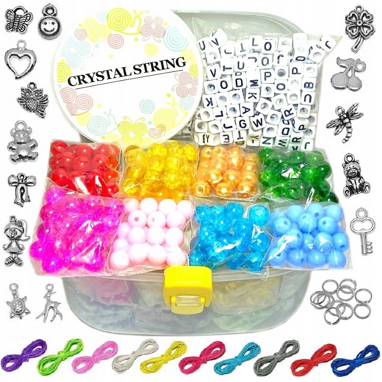 ZESTAW DO BRANSOLETEK KORALIKI LITERKI KULKI GUMKA