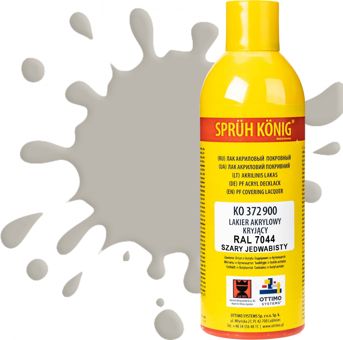 Ko 372 Krycí akrylový lak Ral 7044 šedý hedvábný polomatný 400 ml barva