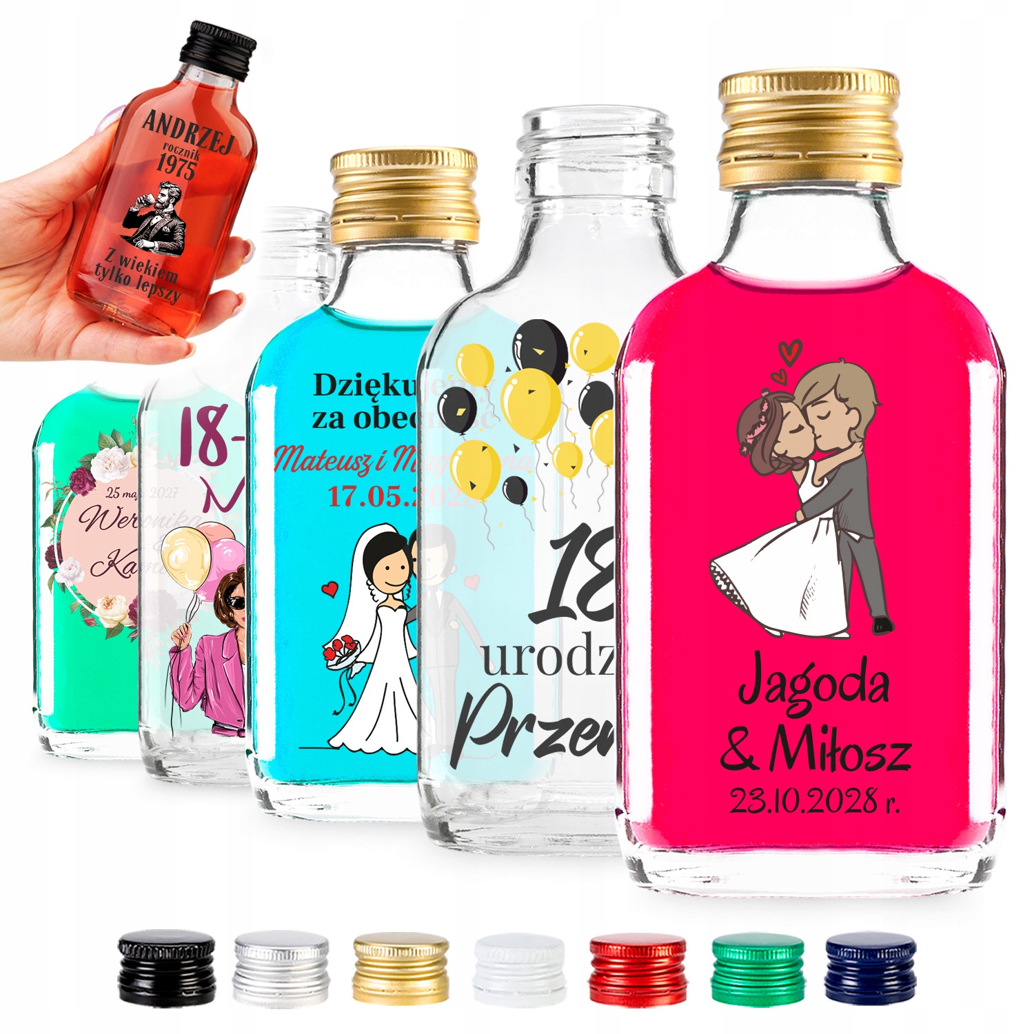 50 x Lahvičky Pro Poděkování Hostům Na Svatební Hostina Narozeniny Vodku Etikety