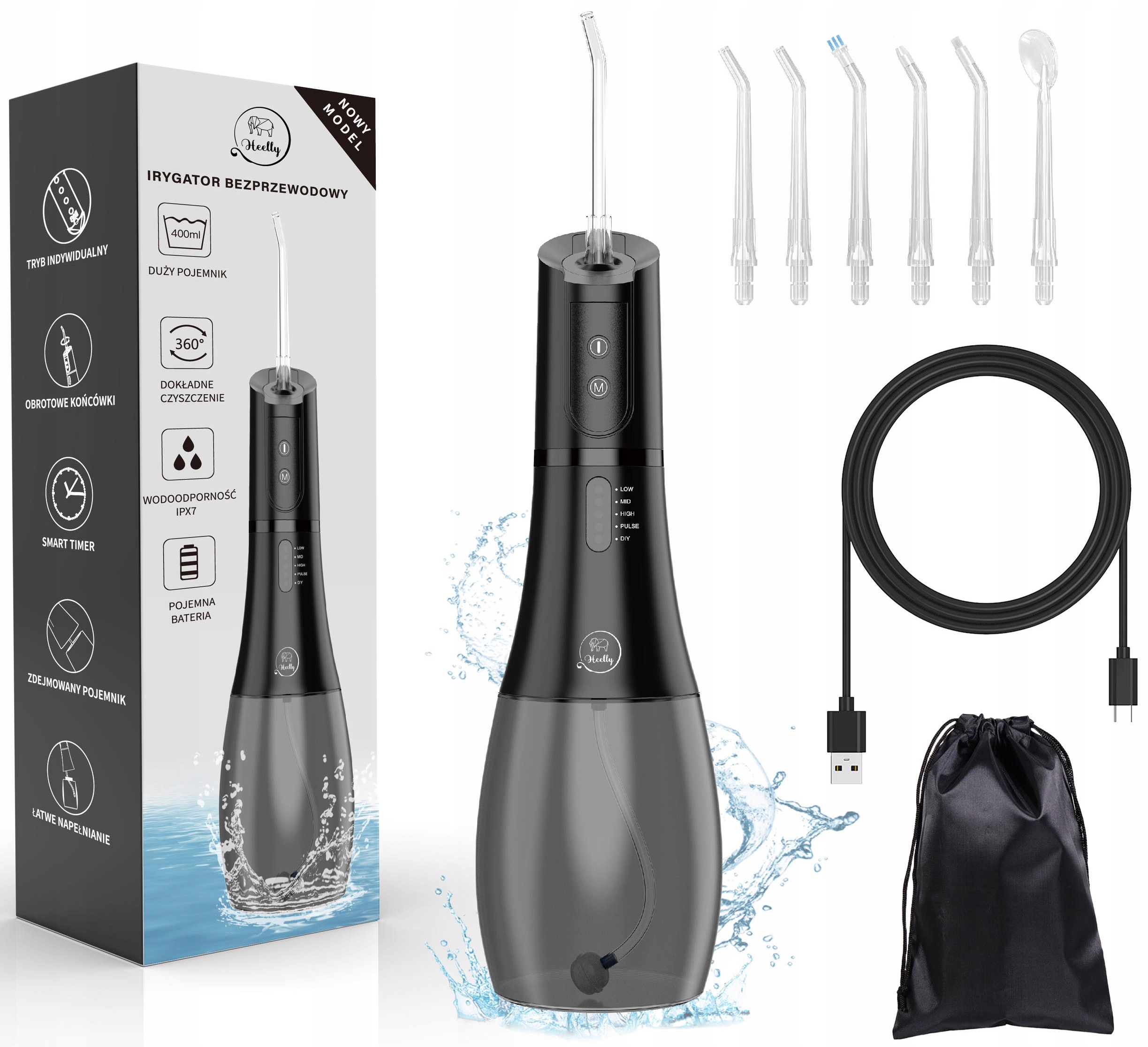 Irygator Do Zębów Bezprzewodowy Dentystyczny 5 Trybów 400ML Mocny Etui