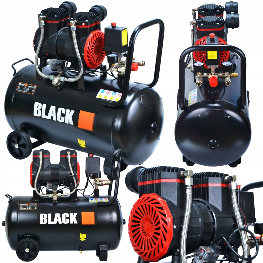 Bezolejový Kompresor Dvoupístový Vzduchový Kompresor 50 L Black