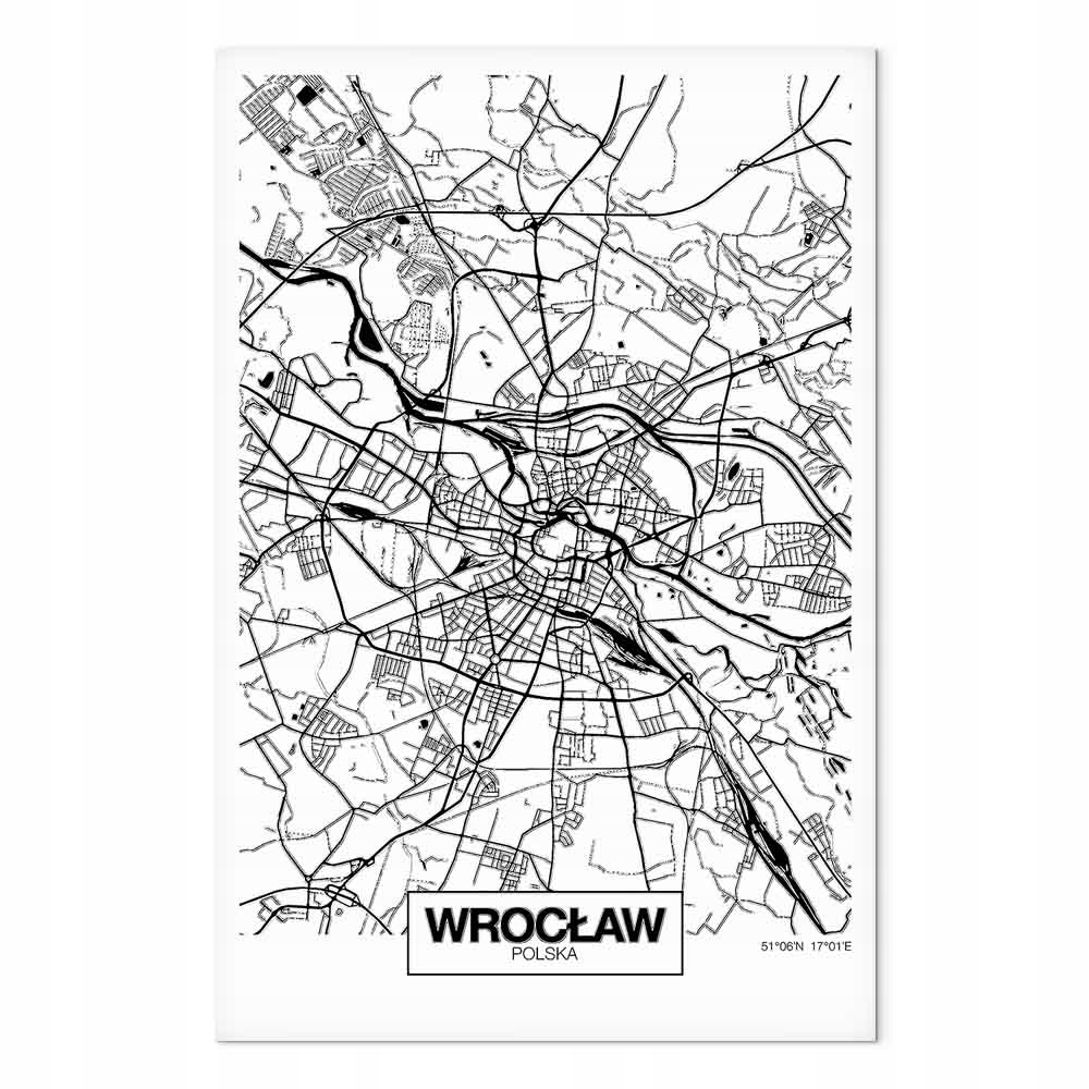 Obraz na plátně canvas Kresba Mapa Město Polsko Vratislav B&w 80x120 cm