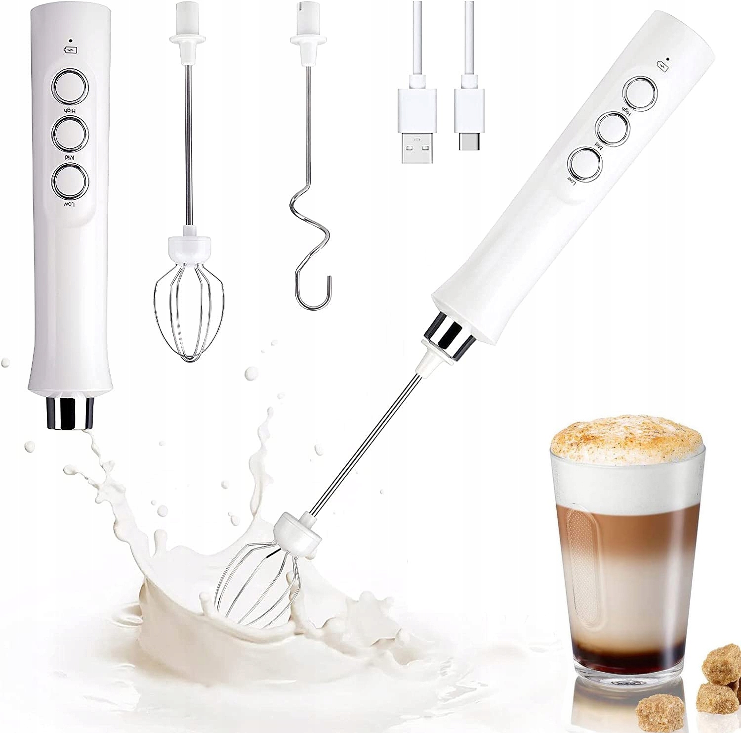 RĘCZNY SPIENIACZ MIKSER DO MLEKA KAWY ELEKTRYCZNY