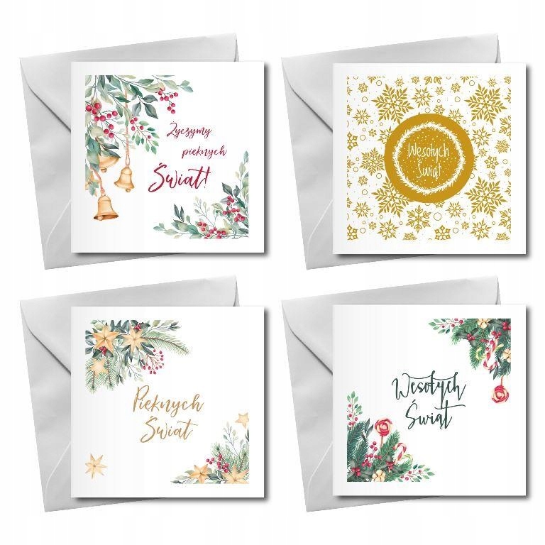 

Kartki kwadrat subtelne białe koperty 4szt święta