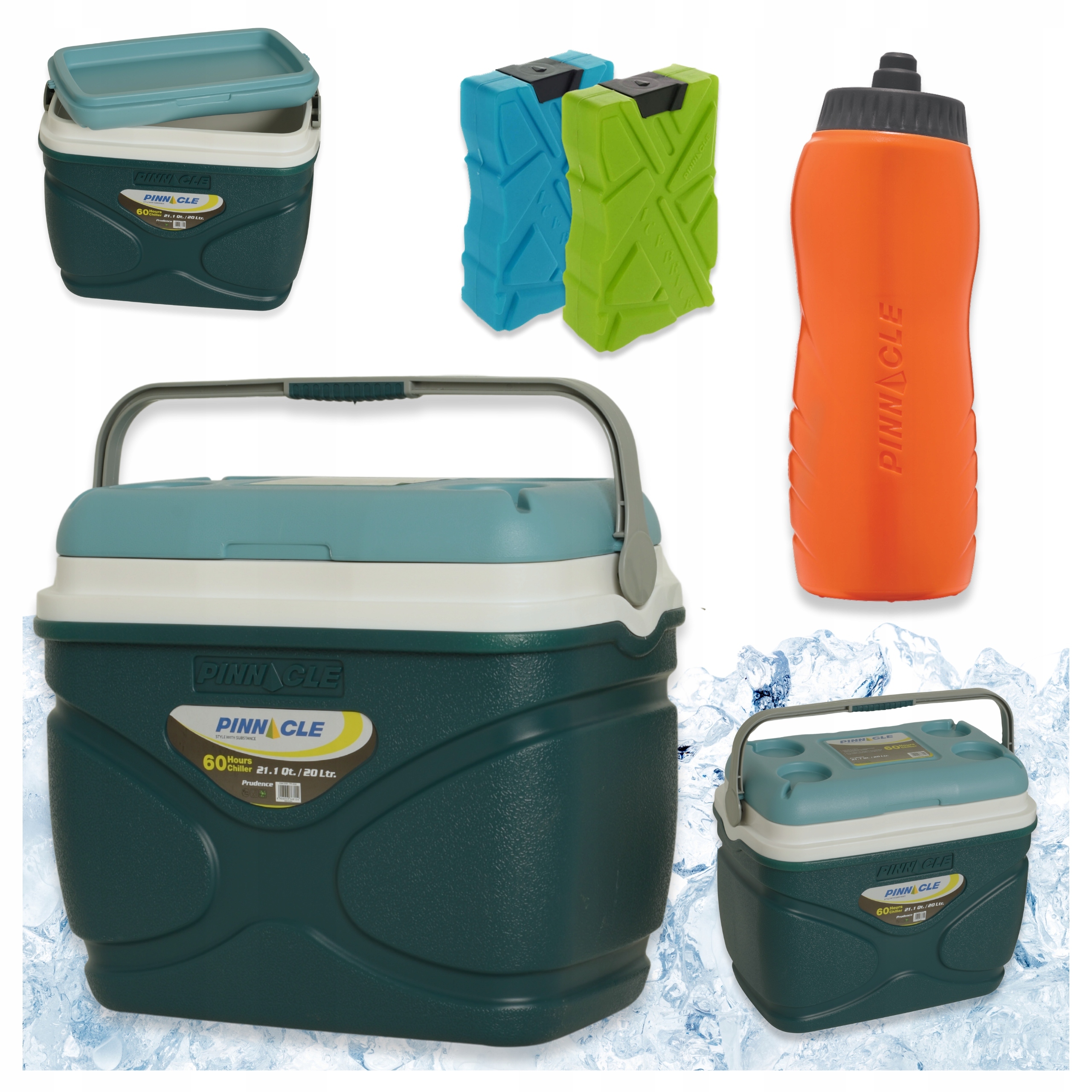 Velká turistická lednička Pinnacle 20 l modrá 2 náplně 330 ml lahev na pití