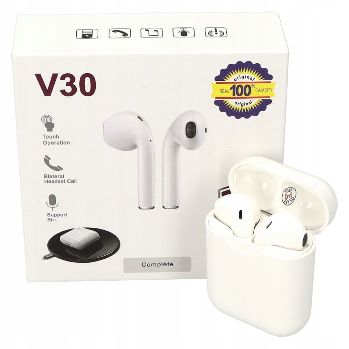 Sluchátka V30 Bezdrátová Bluetooth Bílá