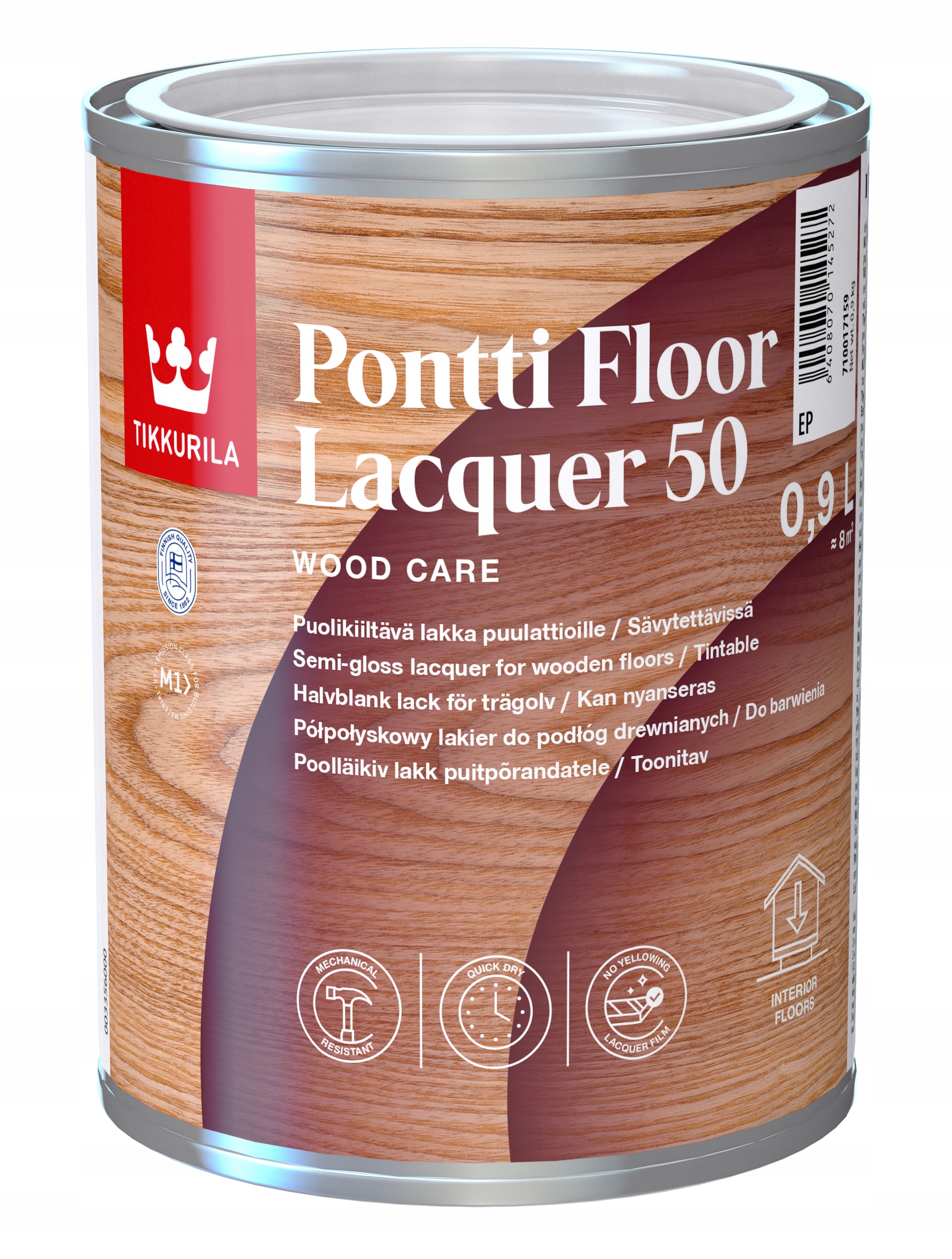 Tikkurila Pontti Floor Lacquer 0,9 L Bezbarvý Pololesklý Lak Na Podlahy