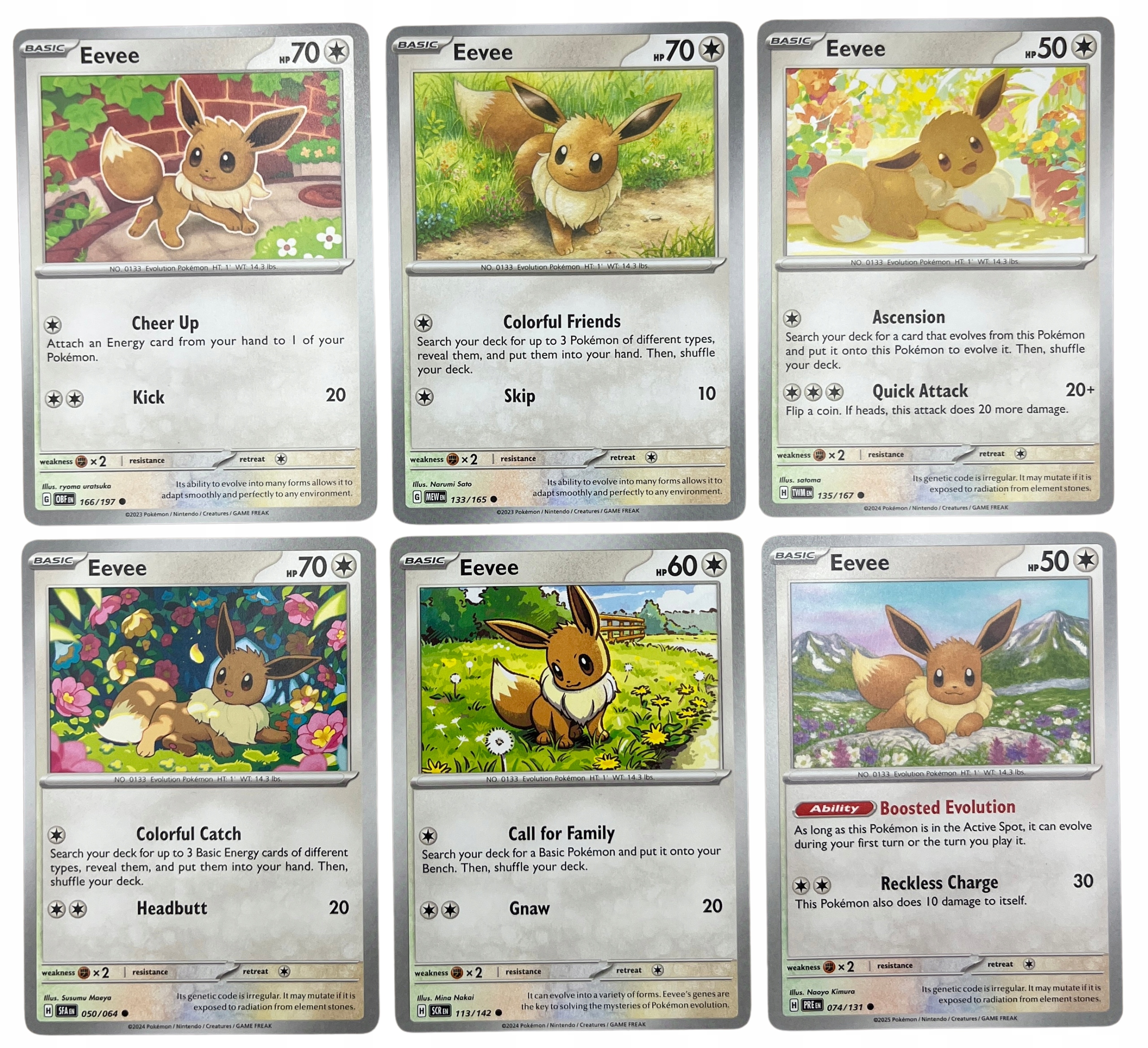 Karty Pokemon TCG Eevee OBF 166 MEW 133 TWM 135 SFA 050 SCR 113 PRE 074
