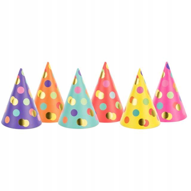 CZAPECZKI kolorowe KROPKI złote GROCHY urodziny x6