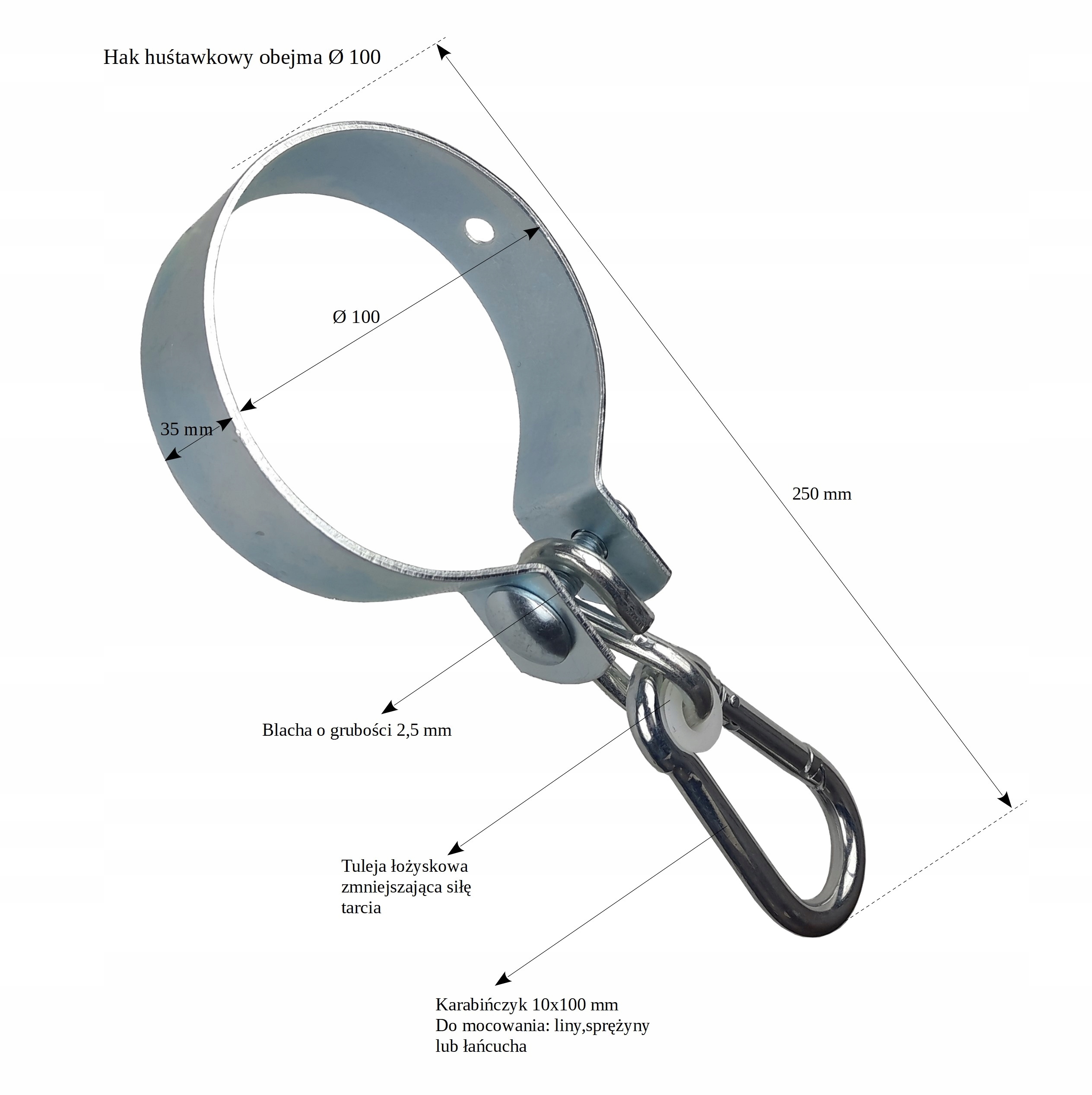 Mocowanie huśtawki obejma hak huśtawkowy 100 mm ocynk Producent Metalstyl