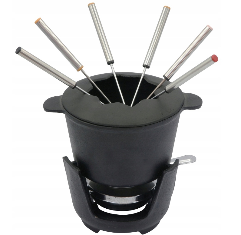 ZESTAW Żeliwny do FONDUE Garnek + 6 Widelców Palnik