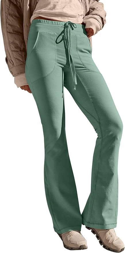 Reoria Damskie legginsy dzwony do ćwiczeń do jogi z kieszeniami Zielone XL