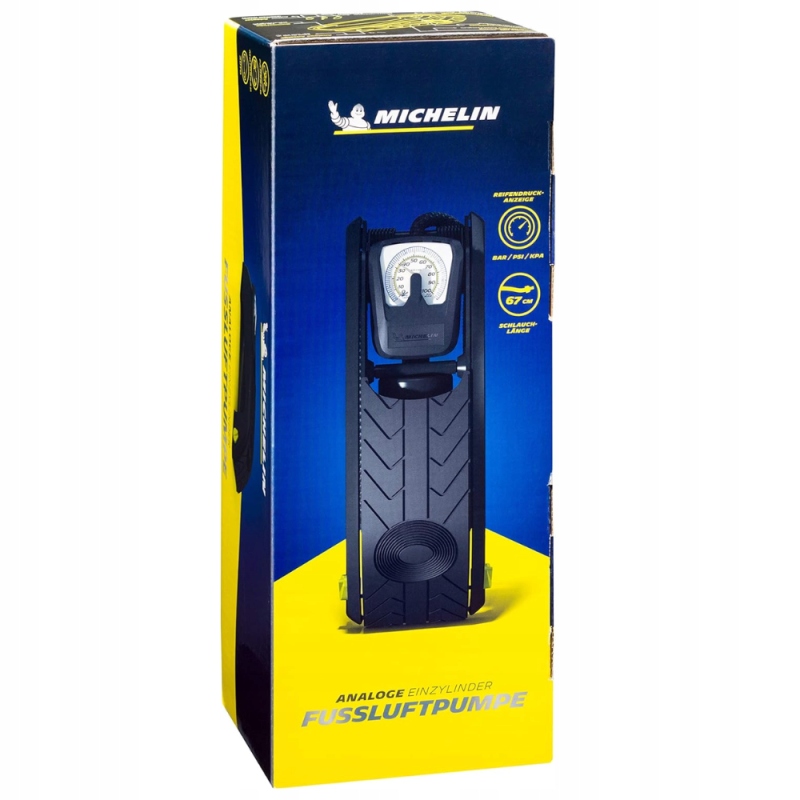 MOCNA POMPKA NOŻNA DO KÓŁ MICHELIN SPRĘŻARKA SAMOCHODOWA ROWERÓW MANOMETR Model ANALOGUE SINGLE BARREL FOOTPUMP