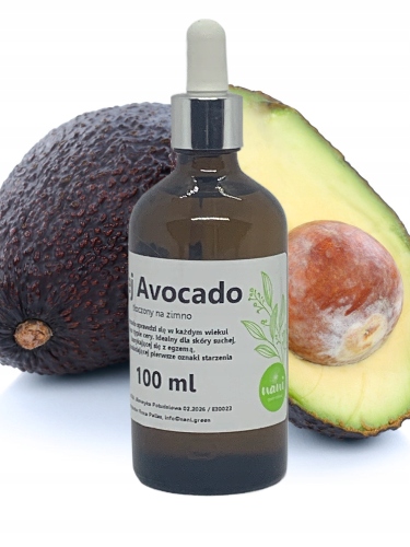OLEJ AVOCADO NATURALNY TWARZ, CIAŁO SZKLANA BUTELKA Z PIPETĄ 100 ML