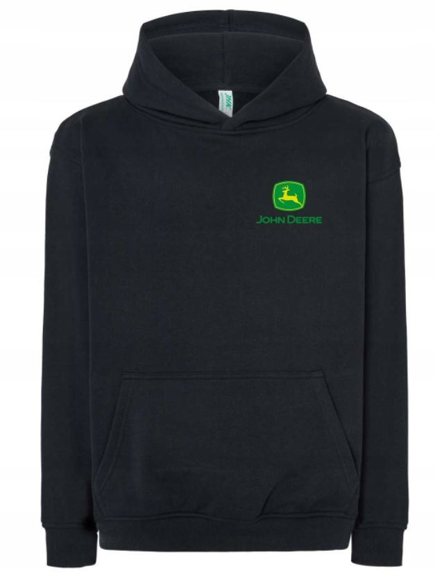 Mikina černá s kapucí klokanka s logem John Deere, výšivka, velikost XL