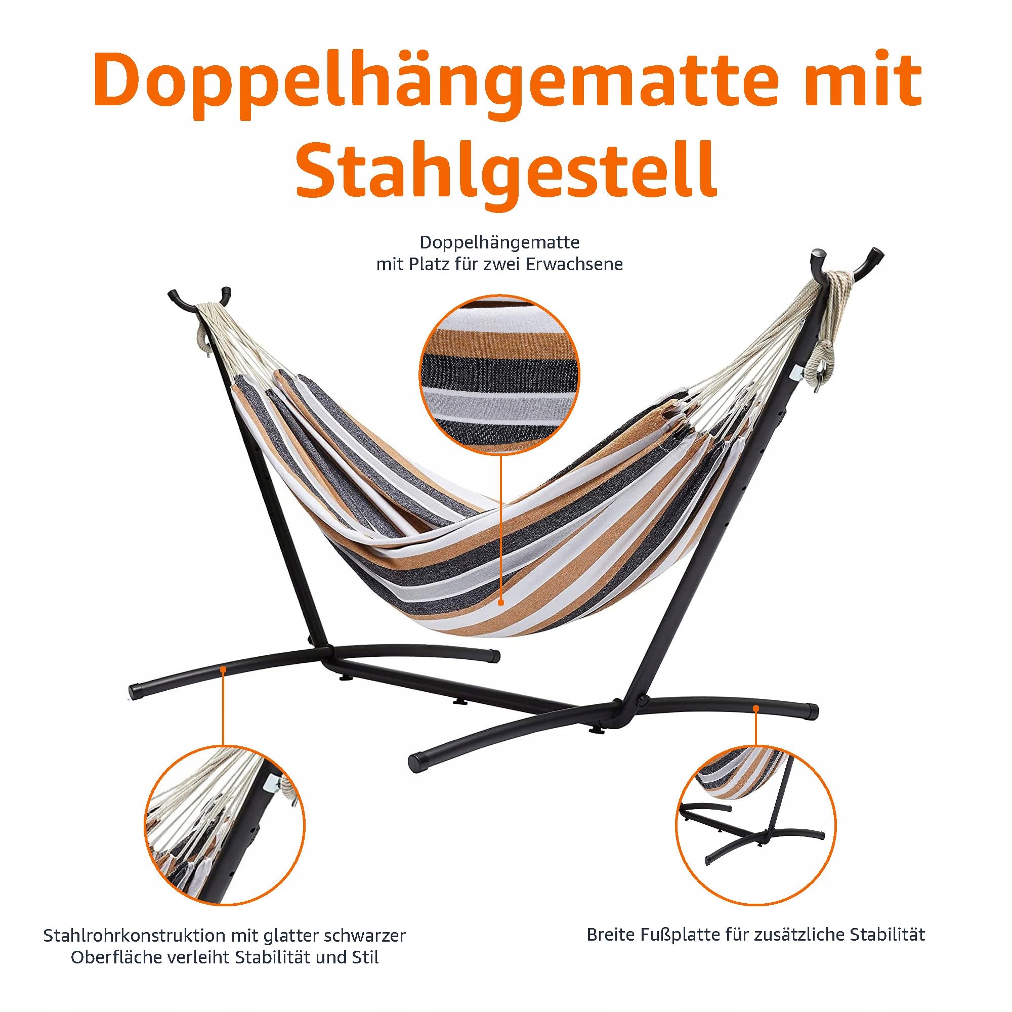 AMAZON BASICS Hamak Zestaw Tkanina Wielokolorowy 117x300x100 cm — miniatura 4