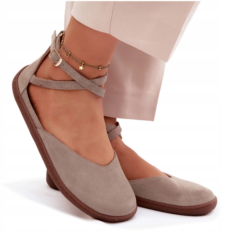 Dámské Barefoot Baleríny Se Semišovými Pásky Dámské Zazoo 320 Cappuccino 37