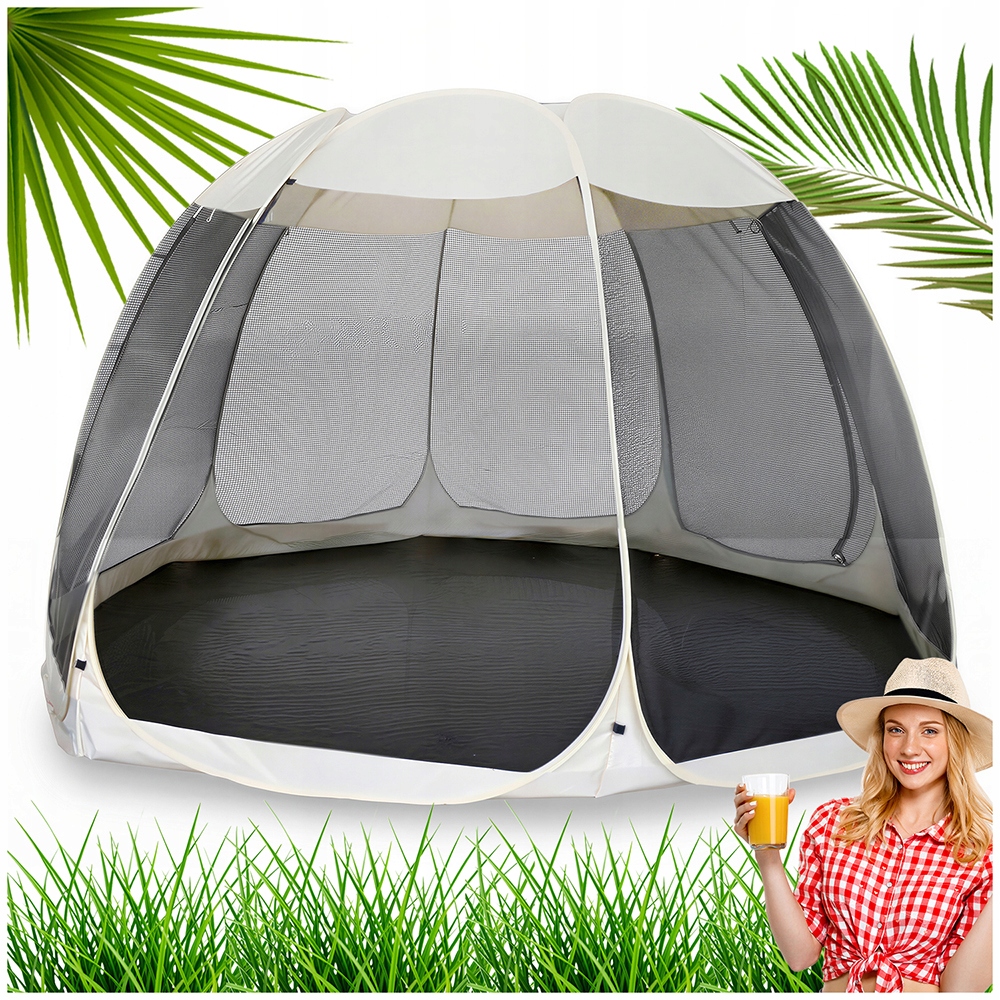 Pavilon Kulatý Zahradní altán Stan s moskytiérou Béžová Cama 390 cm