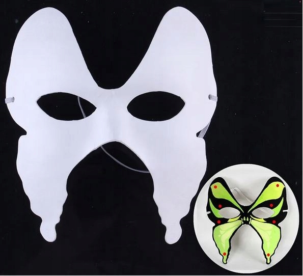 6 x MASKA MOTYL PAPIER NA TWARZ BIAŁA DO MALOWANIA NA BAL KARNAWAŁ DIY Model maska