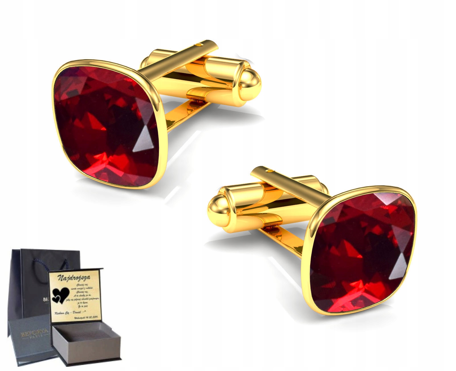 Zlaté manžetové knoflíčky Zirkony Stříbro 925 s gravírováním na Svatba Elegantní