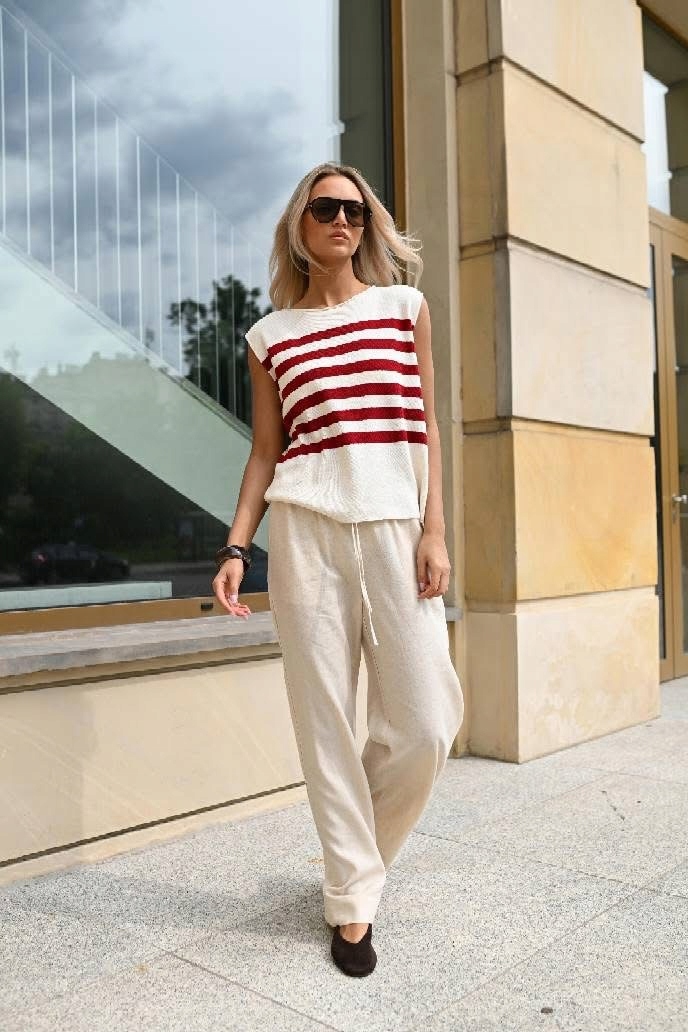 Bílý pruhovaný svetr s červenou barvou Lemonada, univerzální