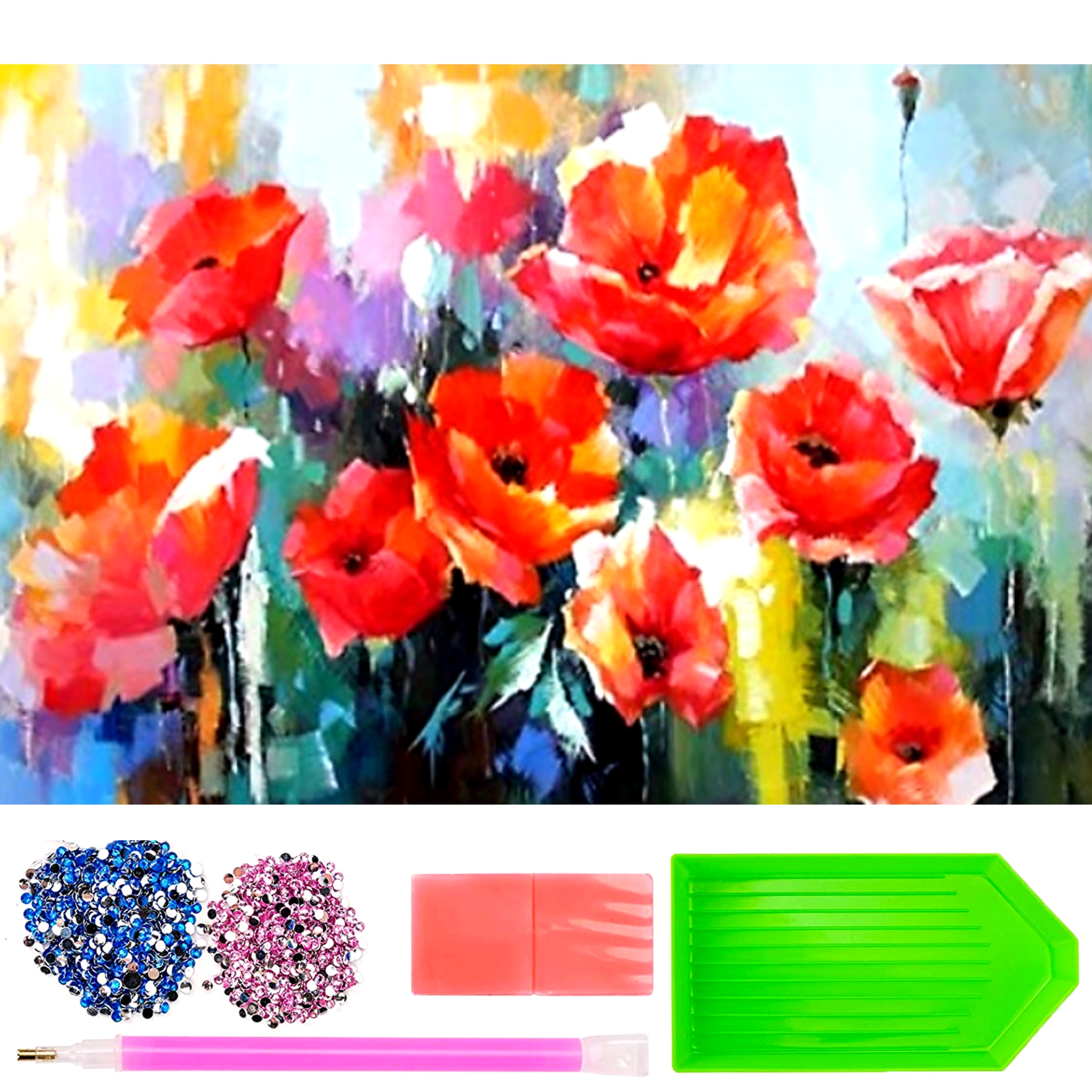 Diamantová výšivka XXL Velké květy Máky 80x40cm Diamond Painting Mozaika