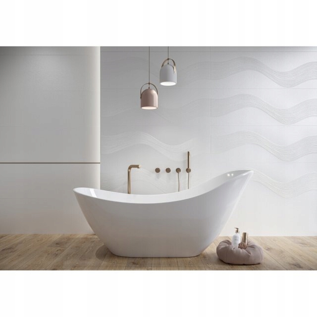 PŁYTKI ŚCIENNE białe micro struktura FALE 40x120 Wykończenie matowe