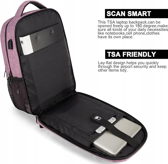 Lumesner różowy podróżny plecak na laptopa z portem ładowania USB; 15,6" Kolor inny