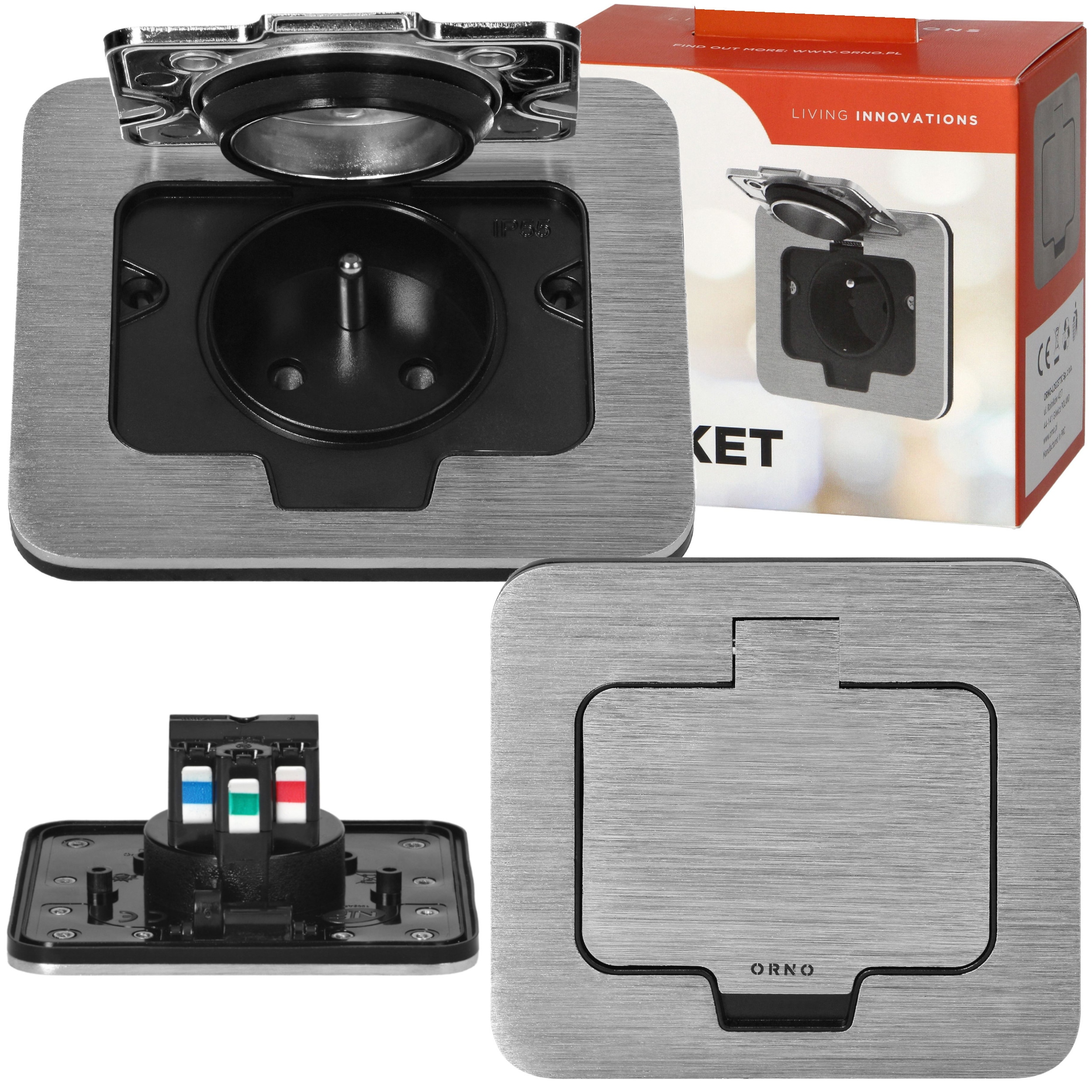 GNIAZDO STALOWE Z KLAPKĄ WODOSZCZELNE KWADRAT IP55