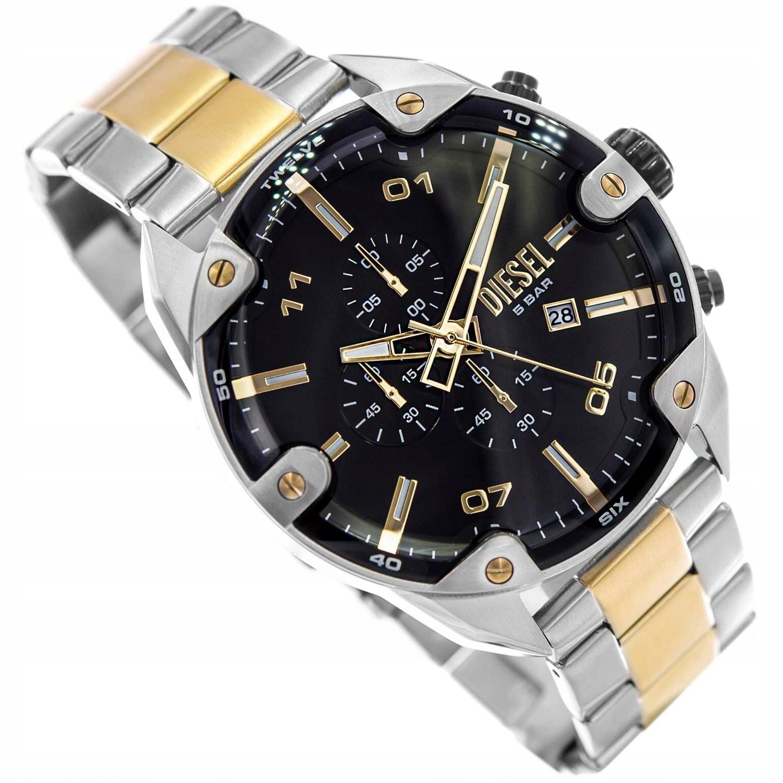 Pánské Diesel Hodinky DZ4627 Spiked Stříbrno-zlatý Chronograf Datumovka