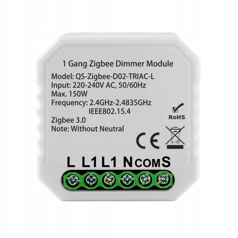 Moduł MINI ŚCIEMNIACZ Światła 1 obwód ZigBee TUYA Home Assistant #bez N Kod producenta D02-TRIAC-L