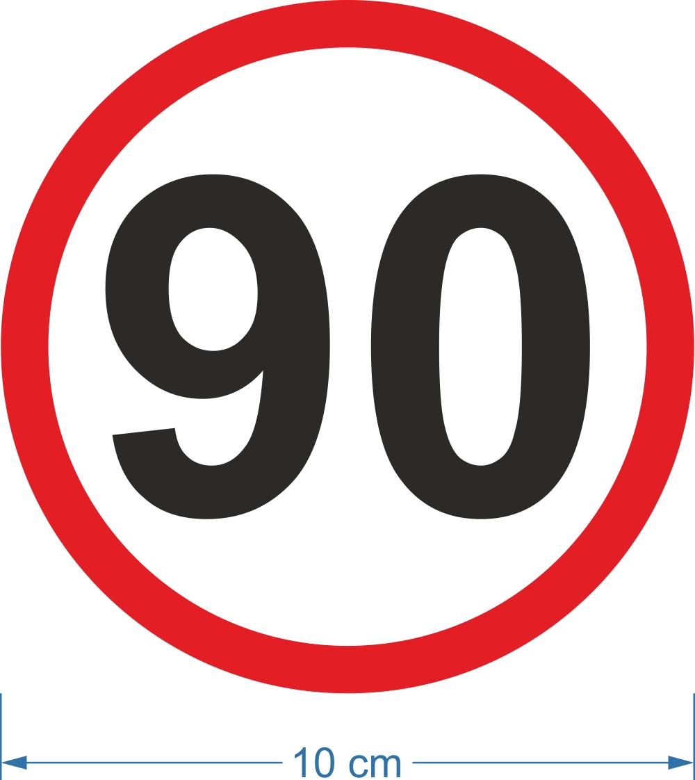 Naklejka OGRANICZENIE PRĘDKOŚCI 90 km/h znak 10 cm Stan opakowania oryginalne