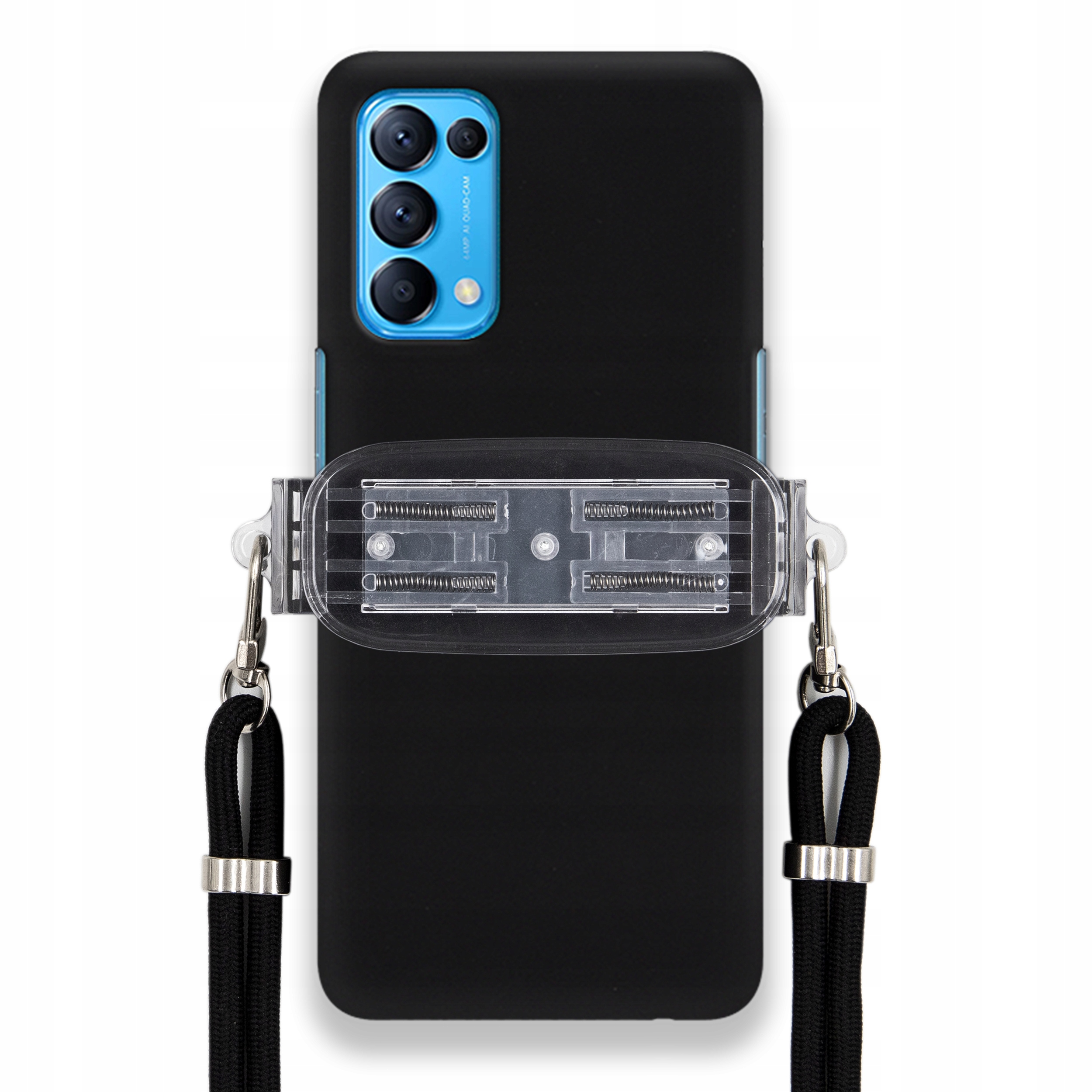 Puzdro Na Oppo Reno 5 5G Smooth Čierne Puzdro Univerzálny Držiak Čierna Šnúrka