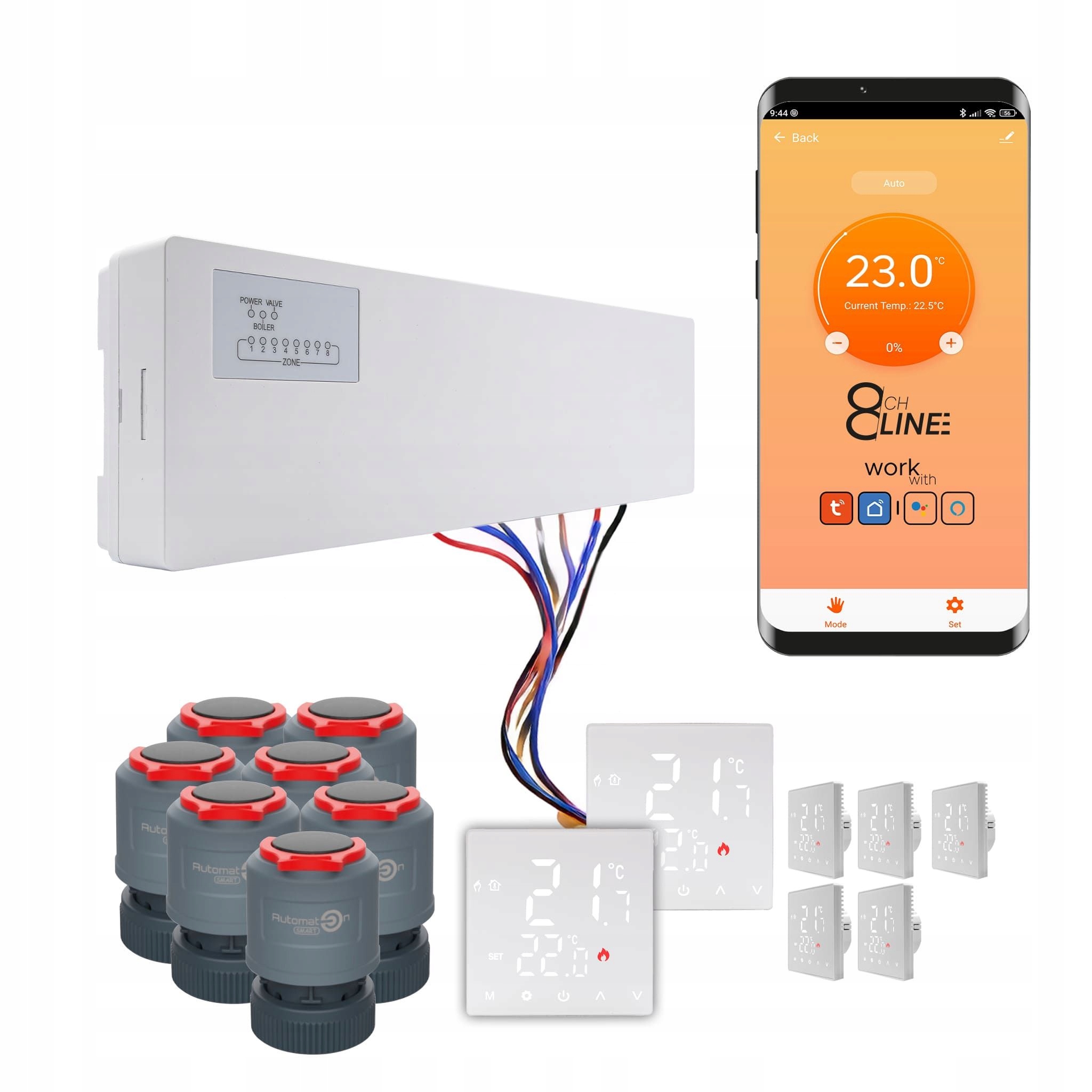 Súprava prívodov na vykurovanie 7 izieb, termostaty Std Zigbee, biela