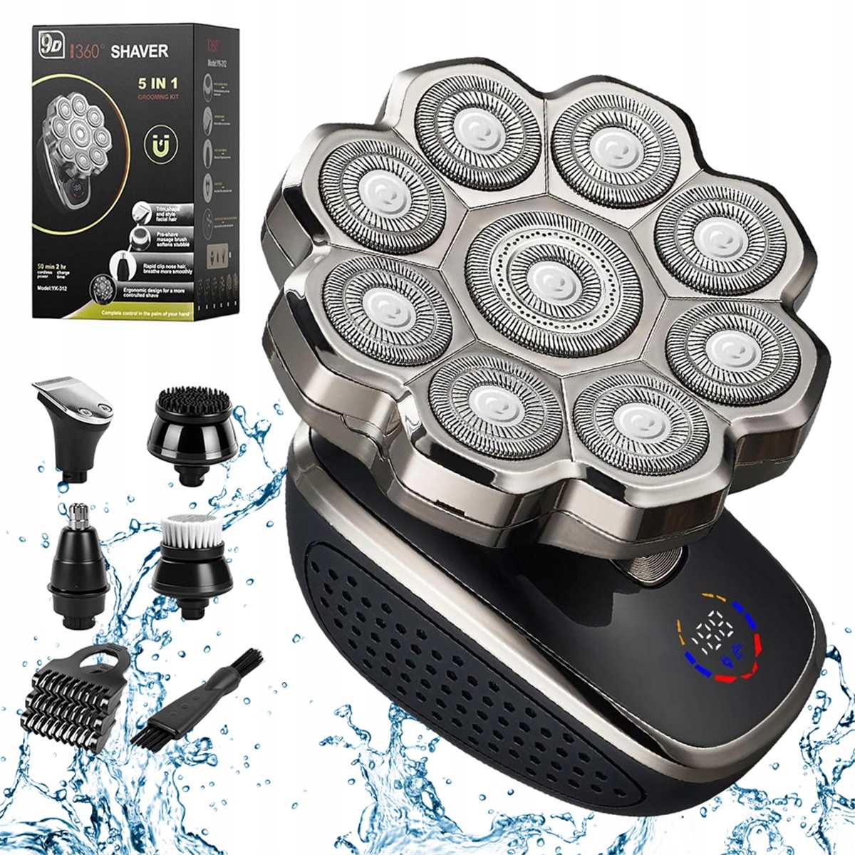 9D magnetická hlava 5 v 1 Holicí Strojek Suchý a mokrý 2.5 hodin nabíjení