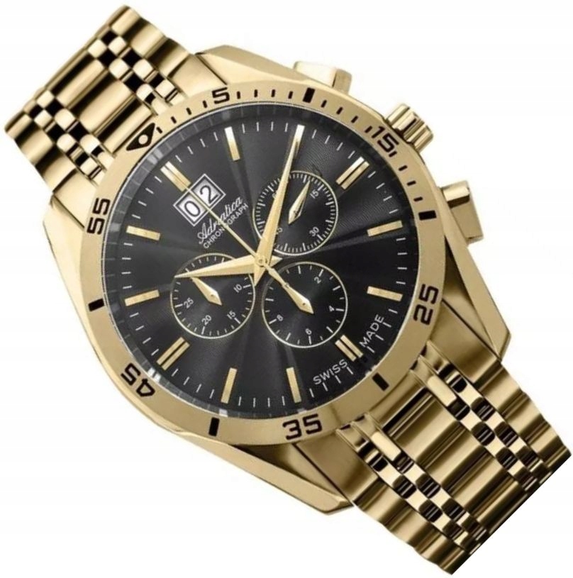 Švýcarské Pánské Hodinky Adriatica A8202 Černo-zlaté Chrono Data Safír
