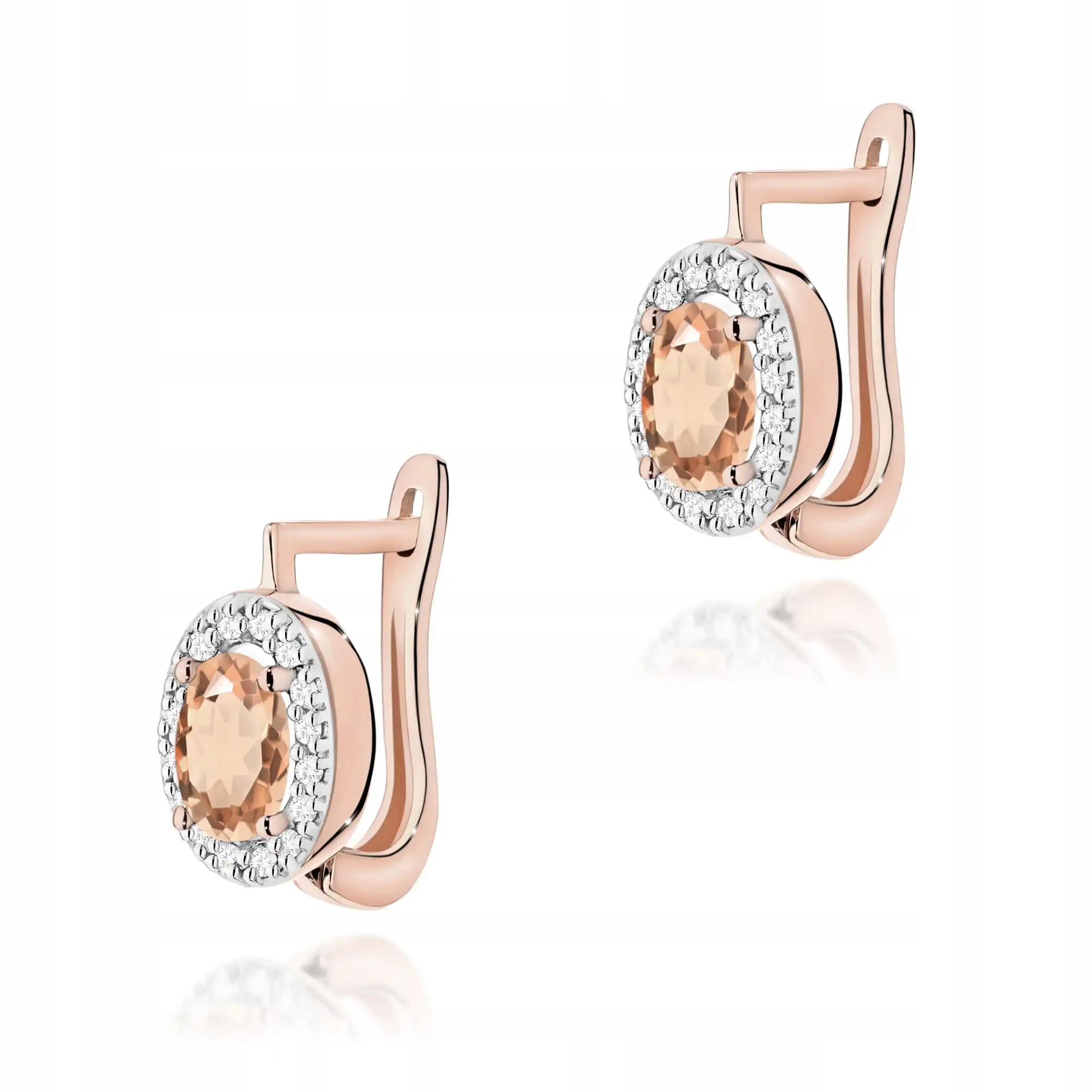 Dámské náušnice ze zlata 585 s morganitem, růžové zlato, lesklé, módní