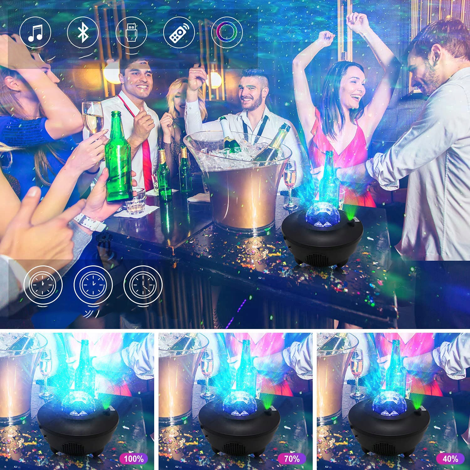 PROJEKTOR LAMPKA NOCNA GWIAZD RZUTNIK NIEBA LED GŁOŚNIK BLUETOOTH + PILOT Waga produktu z opakowaniem jednostkowym 0.48 kg