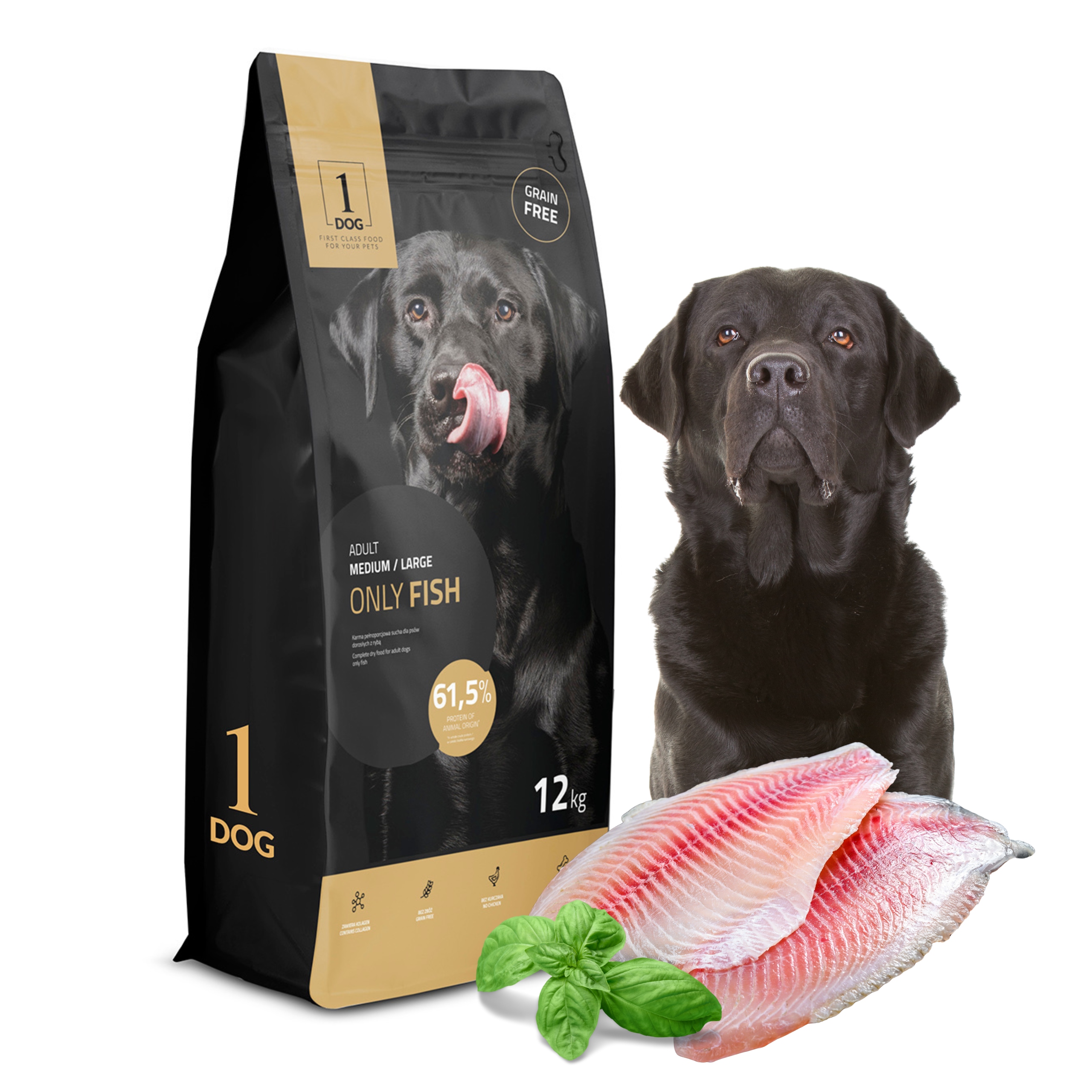 Sucha karma dla psa z rybą dla średnich/dużych ras monobiałkowa 12kg 1DOG