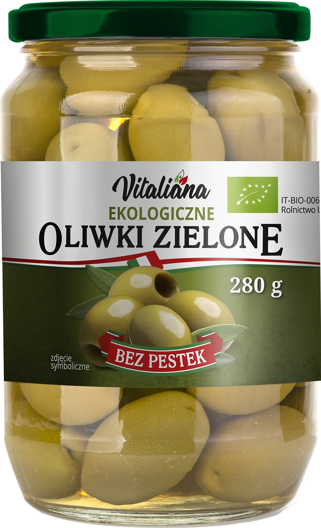 Levně Zelené Olivy Bez Pecek V Nálevu Bio 280 g Vitaliana