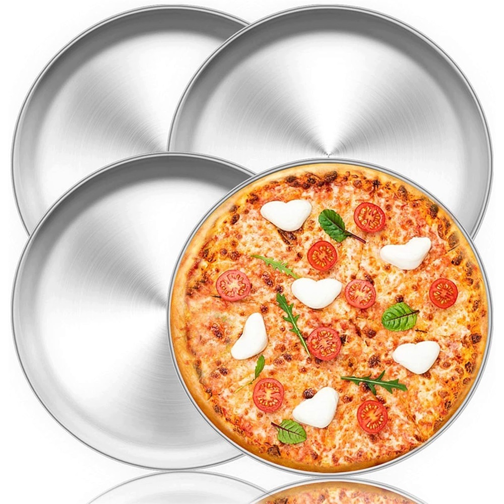 4X Forma Na Pizzu Kulatá Nerezová Ocel Plech Na Pečení 30 CM