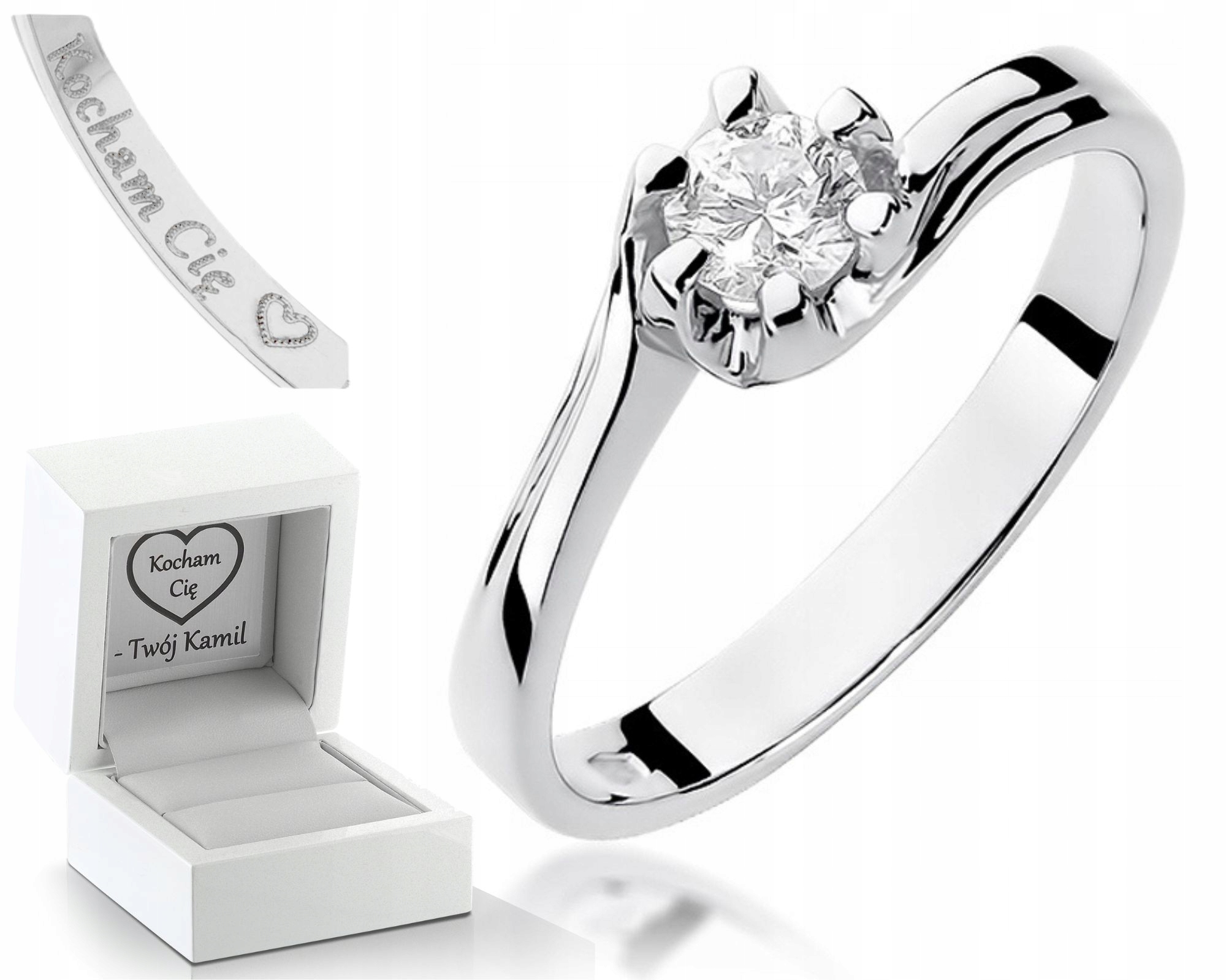 Prstýnek S Briliantem 0,30 Ct Bílé Zlato Gravírování