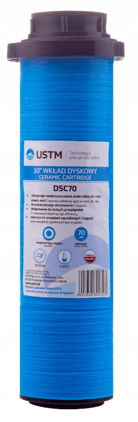Wkład dyskowy filtrujący 10" 70 mikron Ustm DSC70 wielokrotnego użycia