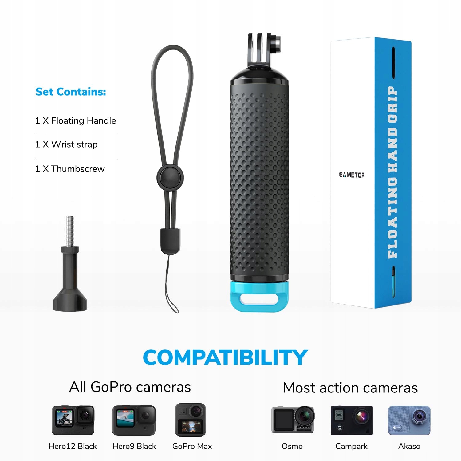 SAMETOP Uchwyt Pływający Do Kamer GoPro Hero DJI Osmo Action Niebieski — miniatura 4