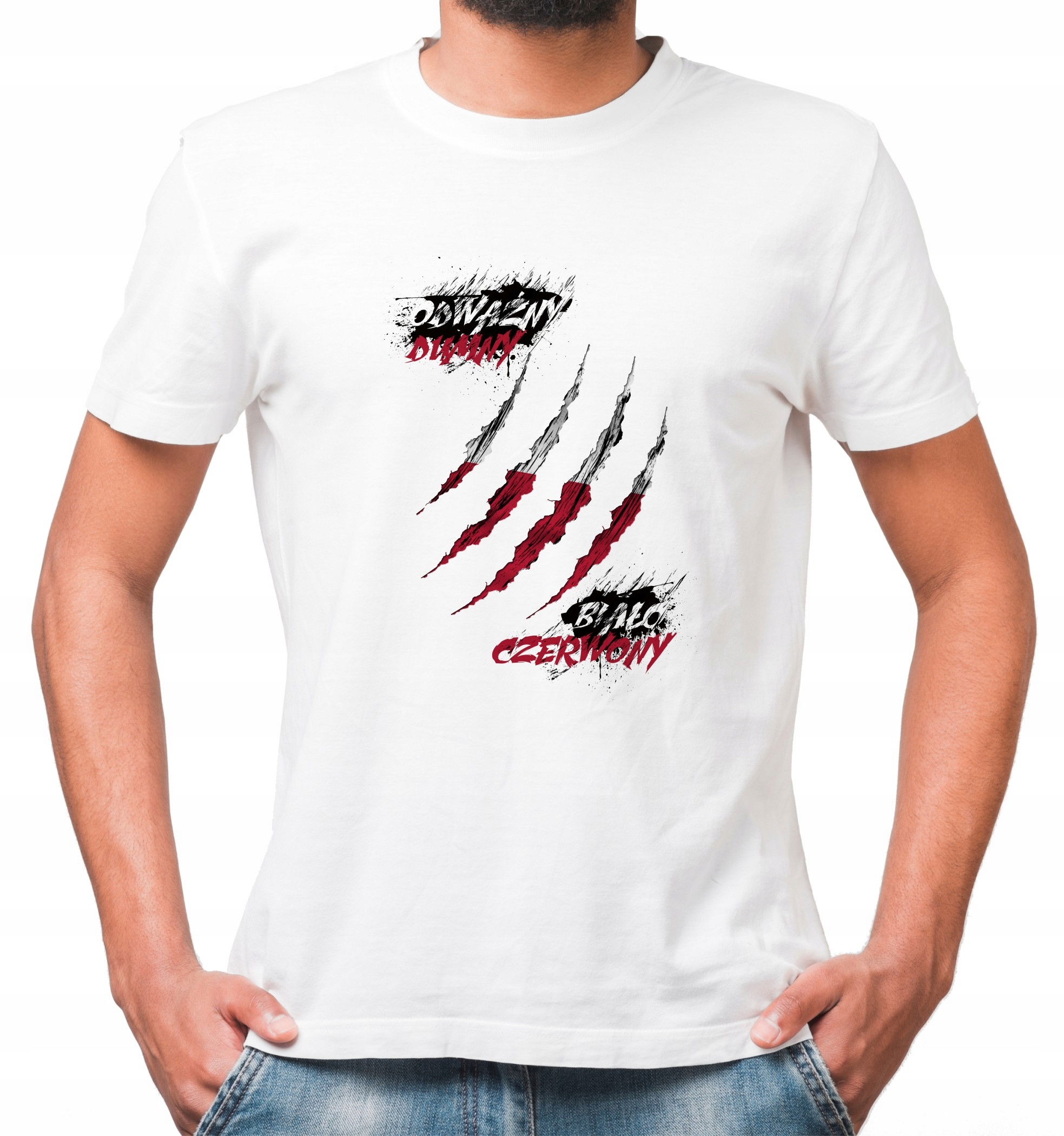 

Męska Koszulka Patriotyczna Biała Bawełna r.XL