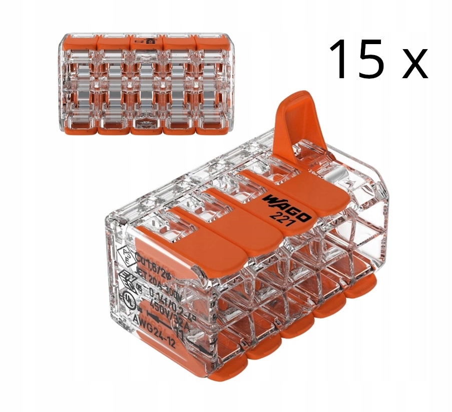 15 x Rychlospojka Wago Instalační s pákou 10 x 4 mm2 221-420